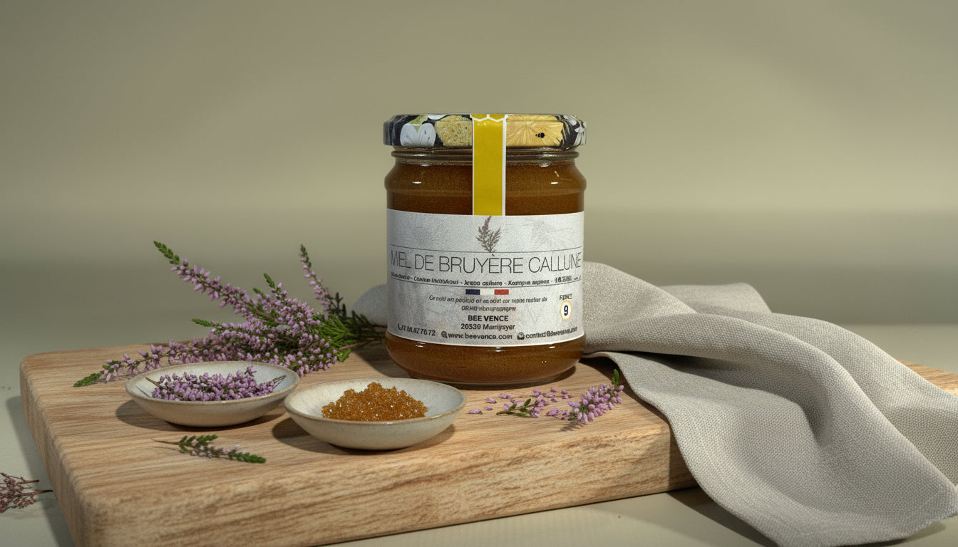 Miel de Bruyère Callune : Un Nectar Corsé aux Arômes de Bruyère Sauvage