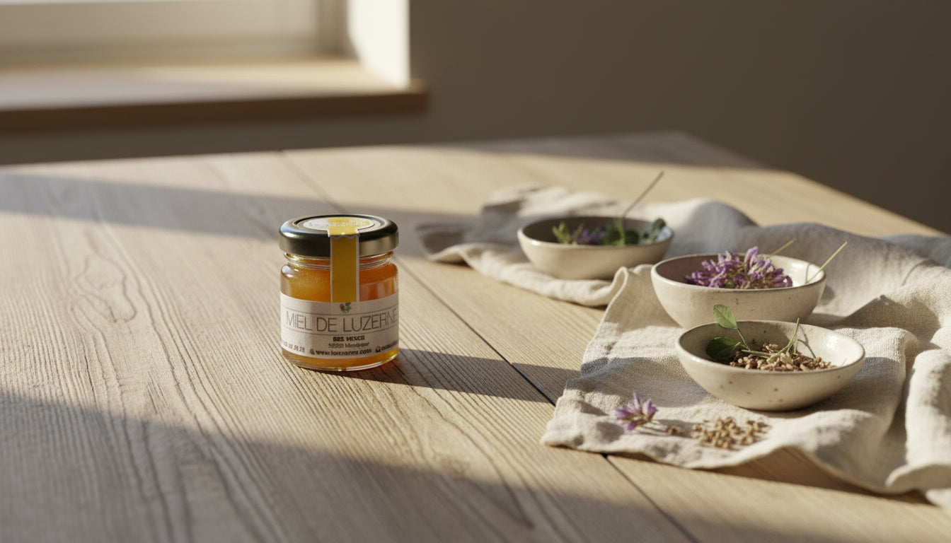 Miel de Luzerne : Un Nectar Doux et Lumineux aux Saveurs Champêtres