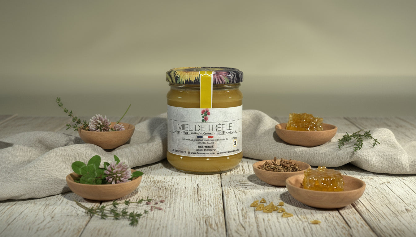 Miel de Trèfle : Un Nectar Doux et Floral des Prairies Fleuries